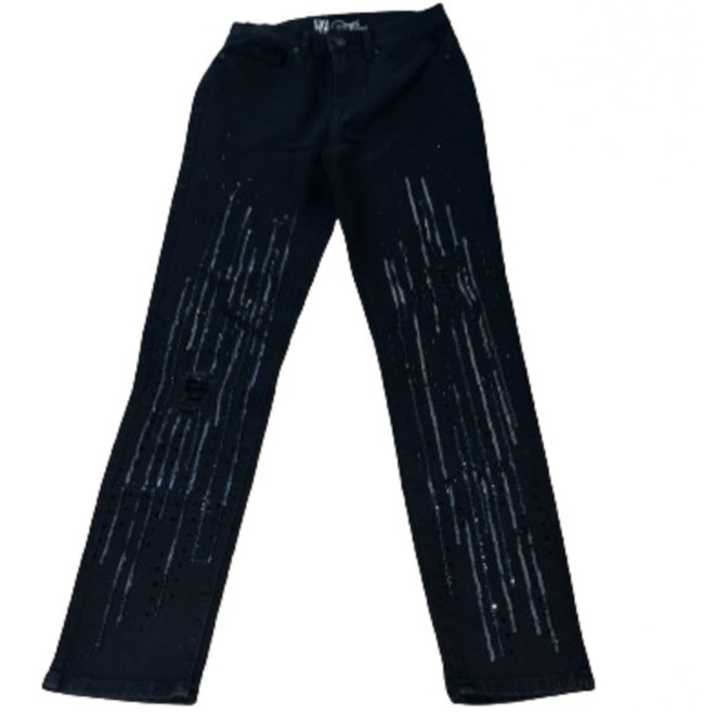 DG2 Diane Gilman black distressed denim with sequin design size 2